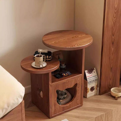 Contemporary Retro Square Round Rubber Wood Side Table 2 - Tray For Living Room