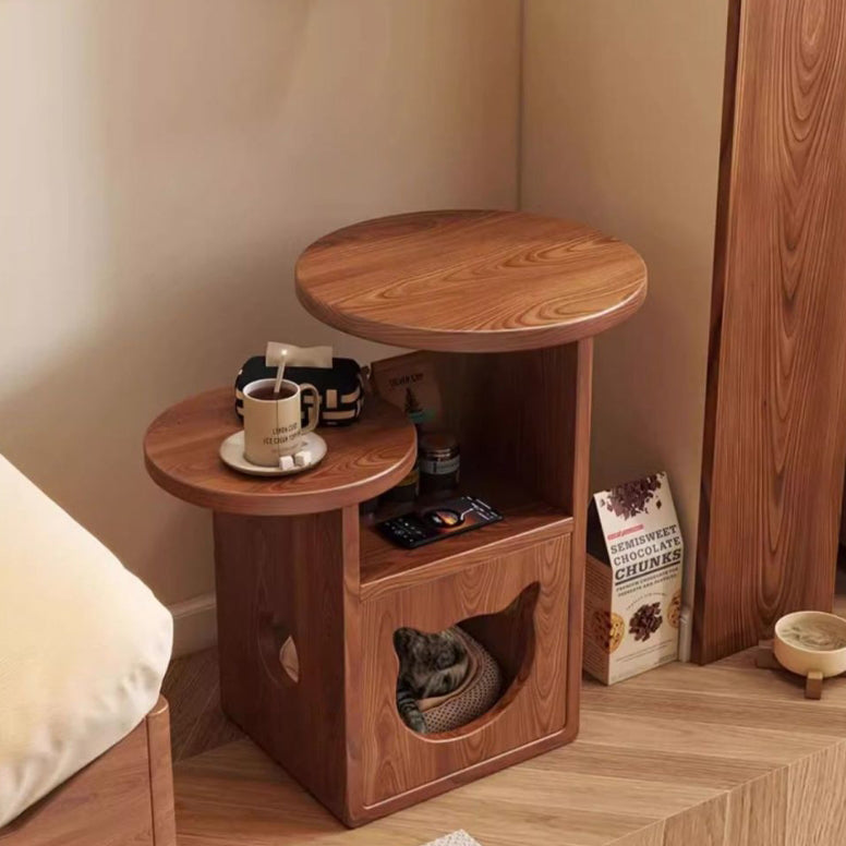 Contemporary Retro Square Round Rubber Wood Side Table 2 - Tray For Living Room