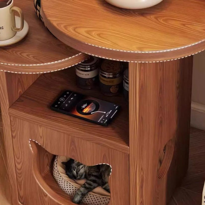 Contemporary Retro Square Round Rubber Wood Side Table 2 - Tray For Living Room