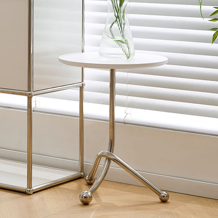 Contemporary Simplicity Curved Triangle Stainless Steel Base Rubber Wood Side Table 1 - Tier For Living Room