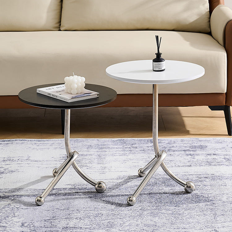 Contemporary Simplicity Curved Triangle Stainless Steel Base Rubber Wood Side Table 1 - Tier For Living Room