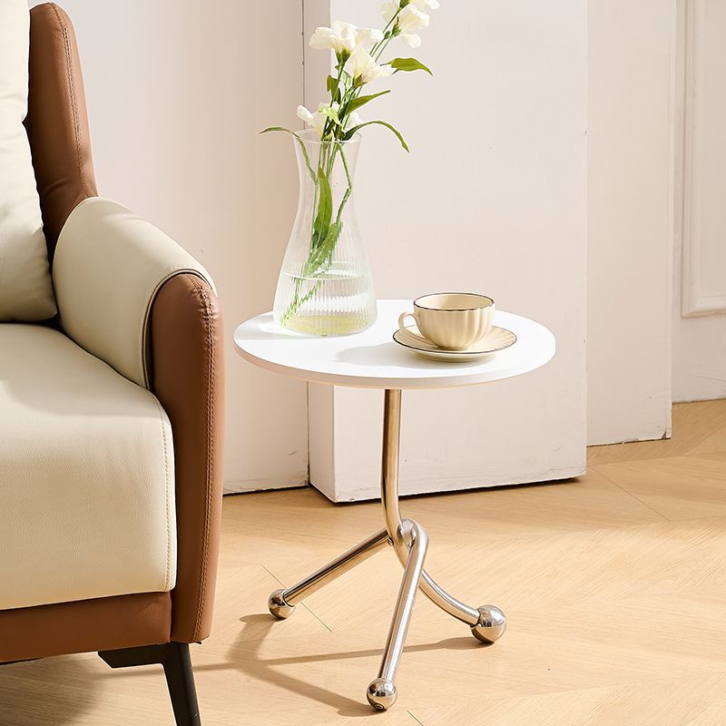 Contemporary Simplicity Curved Triangle Stainless Steel Base Rubber Wood Side Table 1 - Tier For Living Room