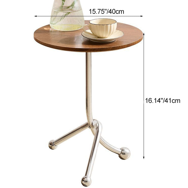 Contemporary Simplicity Curved Triangle Stainless Steel Base Rubber Wood Side Table 1 - Tier For Living Room
