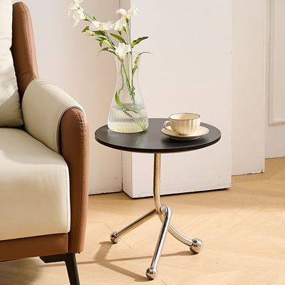 Contemporary Simplicity Curved Triangle Stainless Steel Base Rubber Wood Side Table 1 - Tier For Living Room