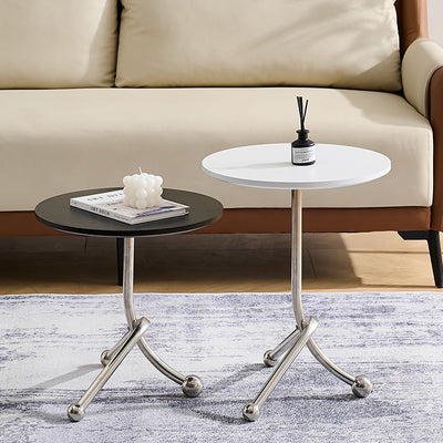 Contemporary Simplicity Curved Triangle Stainless Steel Base Rubber Wood Side Table 1 - Tier For Living Room
