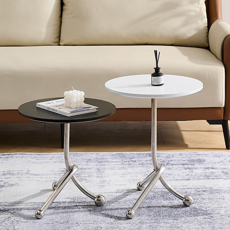 Contemporary Simplicity Curved Triangle Stainless Steel Base Rubber Wood Side Table 1 - Tier For Living Room