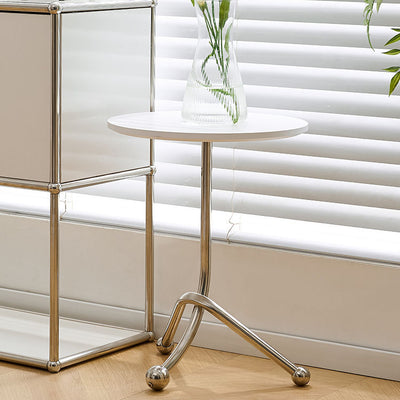 Contemporary Simplicity Curved Triangle Stainless Steel Base Rubber Wood Side Table 1 - Tier For Living Room
