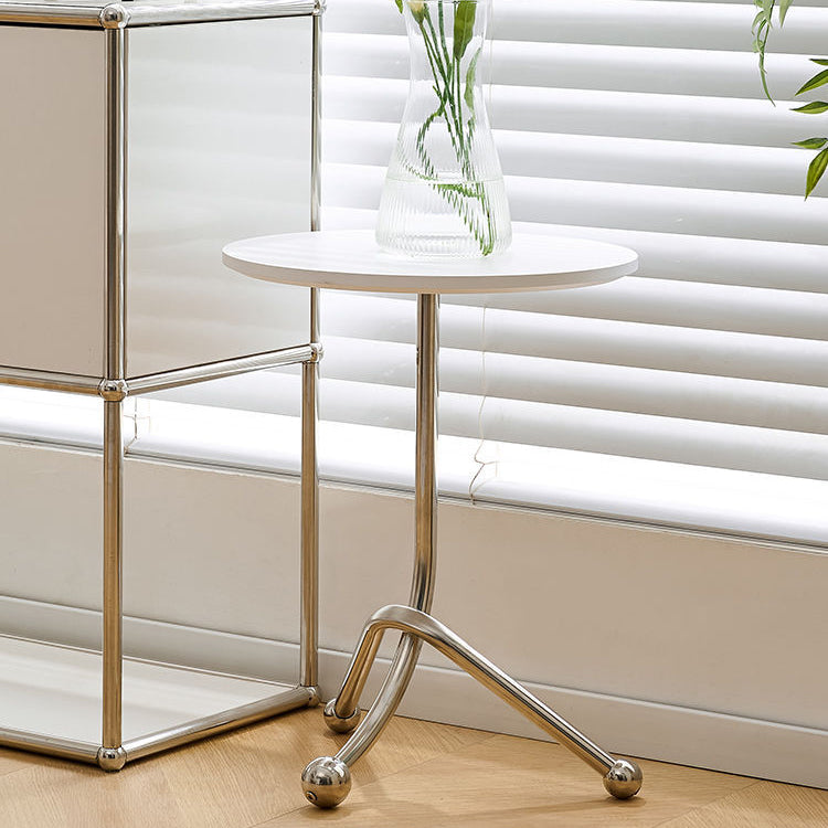 Contemporary Simplicity Curved Triangle Stainless Steel Base Rubber Wood Side Table 1 - Tier For Living Room