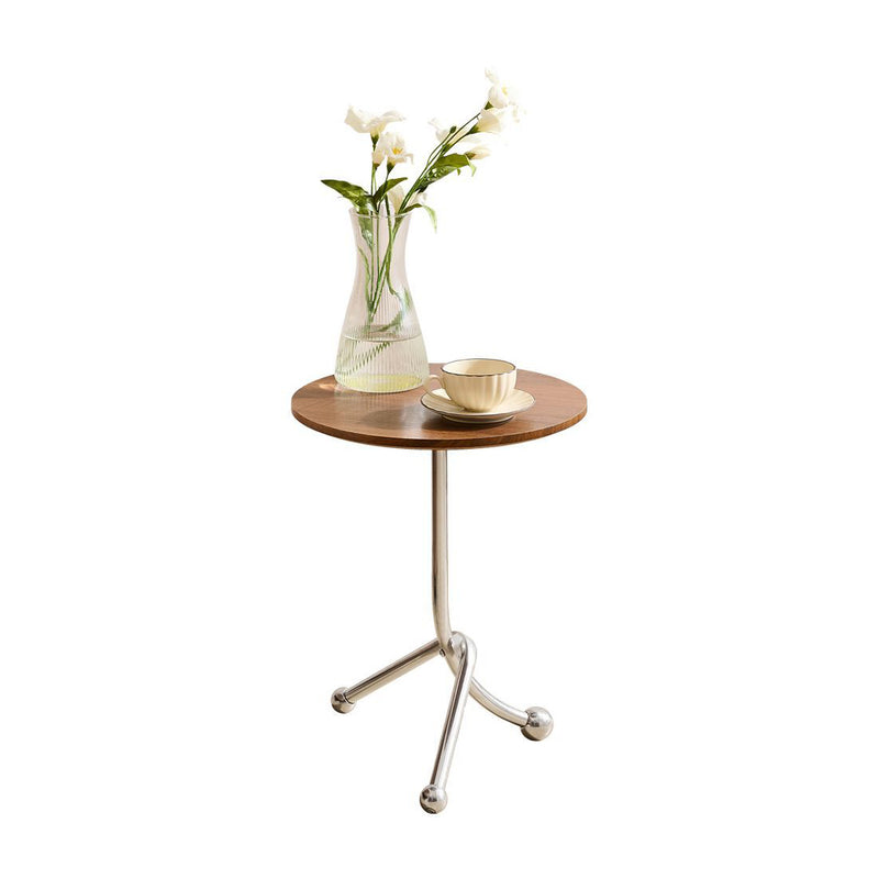 Contemporary Simplicity Curved Triangle Stainless Steel Base Rubber Wood Side Table 1 - Tier For Living Room