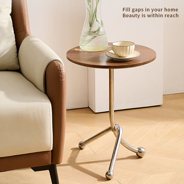Contemporary Simplicity Curved Triangle Stainless Steel Base Rubber Wood Side Table 1 - Tier For Living Room