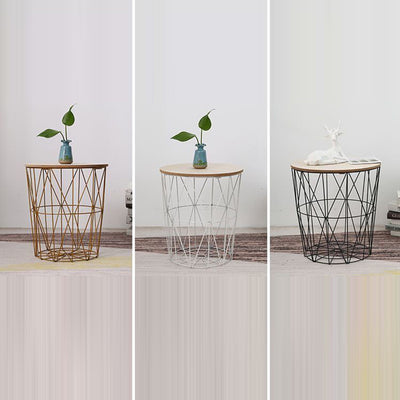 Contemporary Simplicity Round Barrel Solid Wood Iron Base Side Table 1 - Tier For Living Room