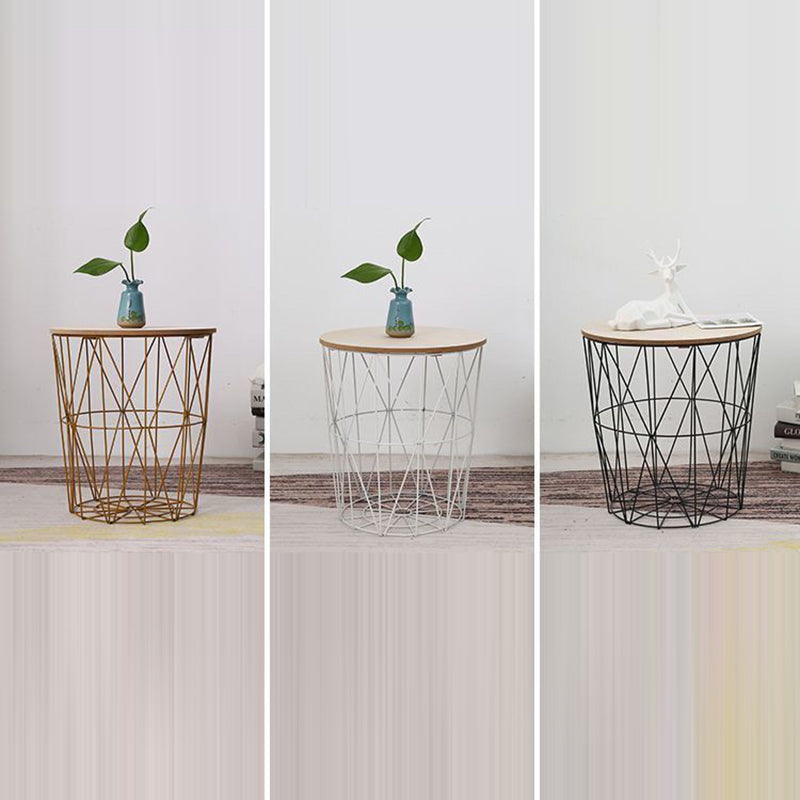Contemporary Simplicity Round Barrel Solid Wood Iron Base Side Table 1 - Tier For Living Room