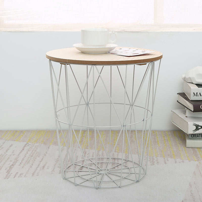 Contemporary Simplicity Round Barrel Solid Wood Iron Base Side Table 1 - Tier For Living Room