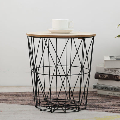 Contemporary Simplicity Round Barrel Solid Wood Iron Base Side Table 1 - Tier For Living Room