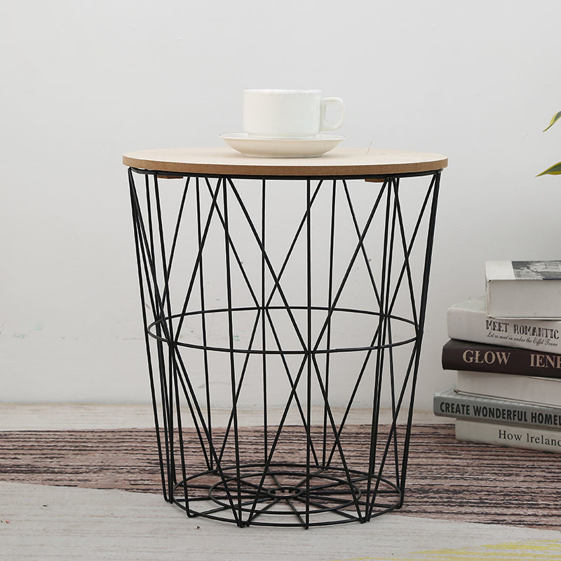 Contemporary Simplicity Round Barrel Solid Wood Iron Base Side Table 1 - Tier For Living Room