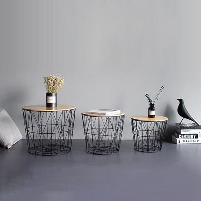 Contemporary Simplicity Round Barrel Solid Wood Iron Base Side Table 1 - Tier For Living Room