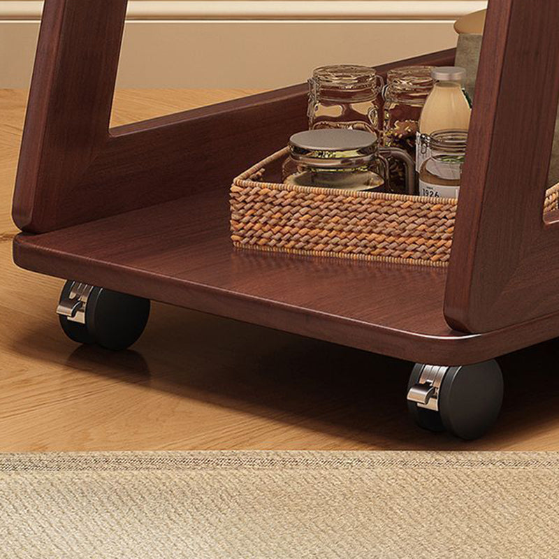 Contemporary Nordic Rectangle Wheels Solid Wood Side Table 2 - Tier For Living Room