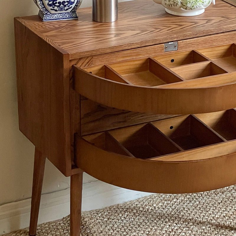 Contemporary Retro Square Semicircle Rotatable Jewelry Storage Red Oak Side Table 3 - Tier For Living Room