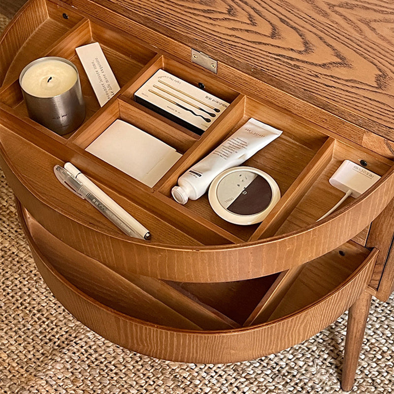 Contemporary Retro Square Semicircle Rotatable Jewelry Storage Red Oak Side Table 3 - Tier For Living Room