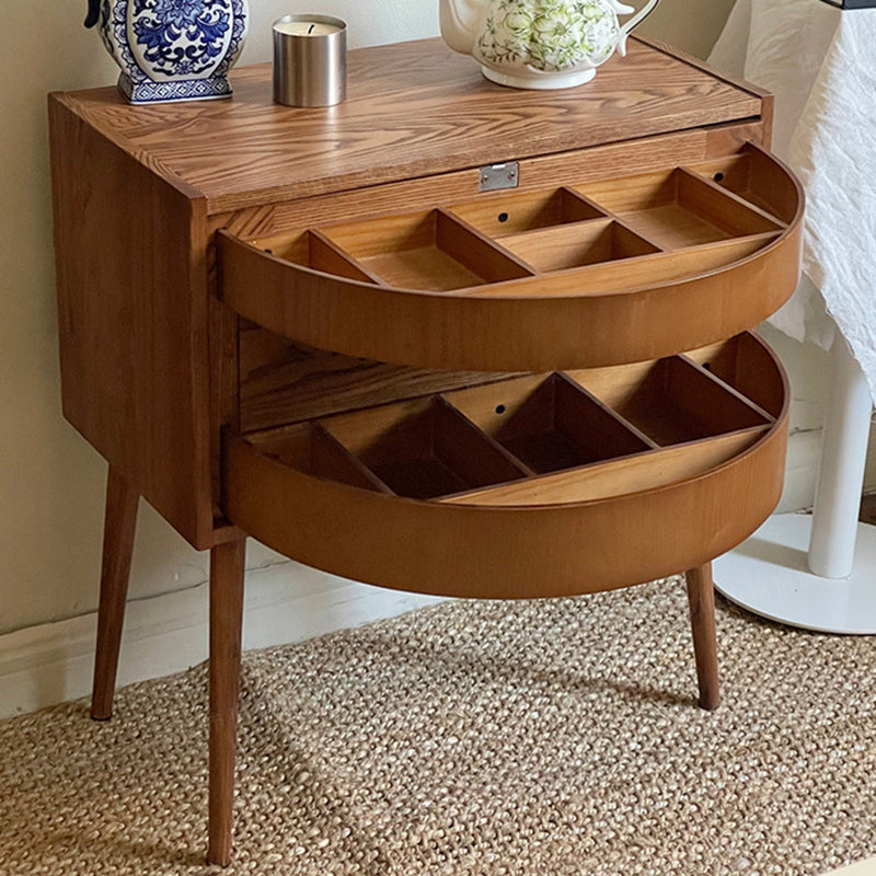 Contemporary Retro Square Semicircle Rotatable Jewelry Storage Red Oak Side Table 3 - Tier For Living Room