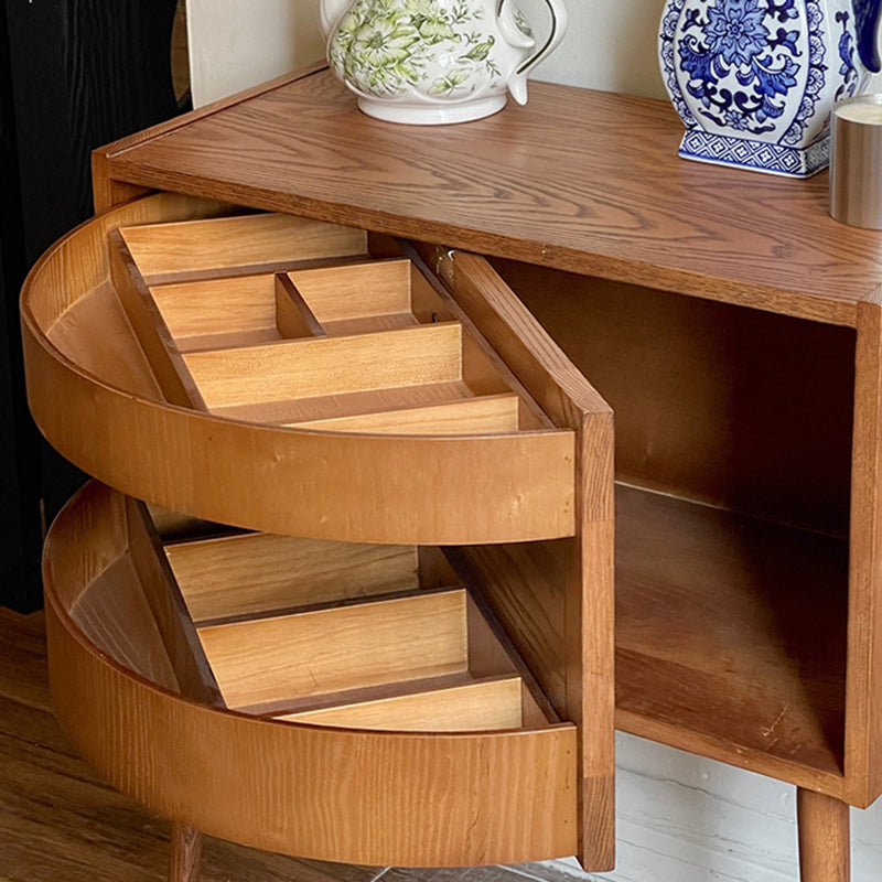 Contemporary Retro Square Semicircle Rotatable Jewelry Storage Red Oak Side Table 3 - Tier For Living Room