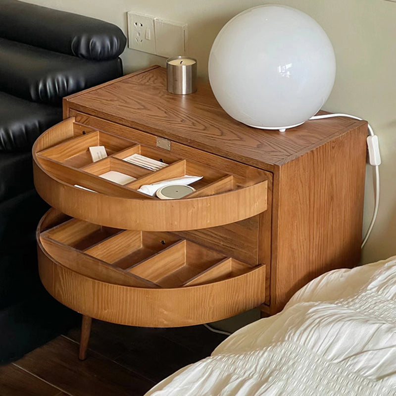 Contemporary Retro Square Semicircle Rotatable Jewelry Storage Red Oak Side Table 3 - Tier For Living Room