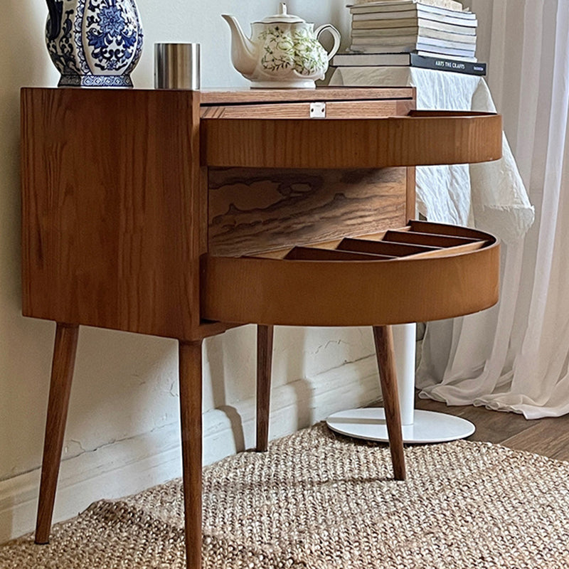 Contemporary Retro Square Semicircle Rotatable Jewelry Storage Red Oak Side Table 3 - Tier For Living Room