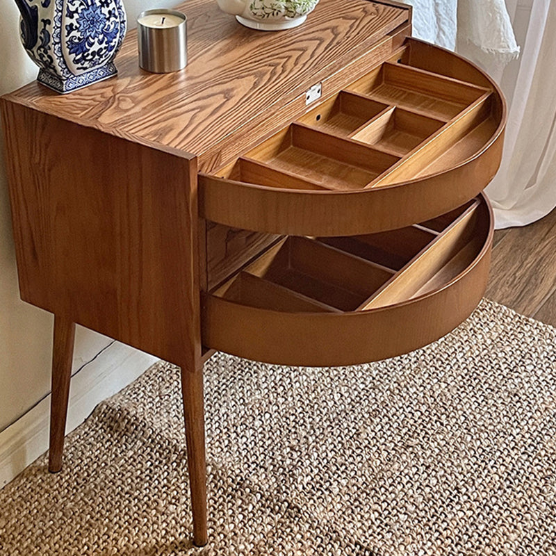Contemporary Retro Square Semicircle Rotatable Jewelry Storage Red Oak Side Table 3 - Tier For Living Room