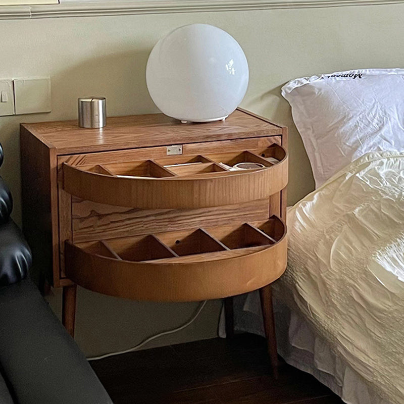 Contemporary Retro Square Semicircle Rotatable Jewelry Storage Red Oak Side Table 3 - Tier For Living Room