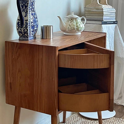 Contemporary Retro Square Semicircle Rotatable Jewelry Storage Red Oak Side Table 3 - Tier For Living Room