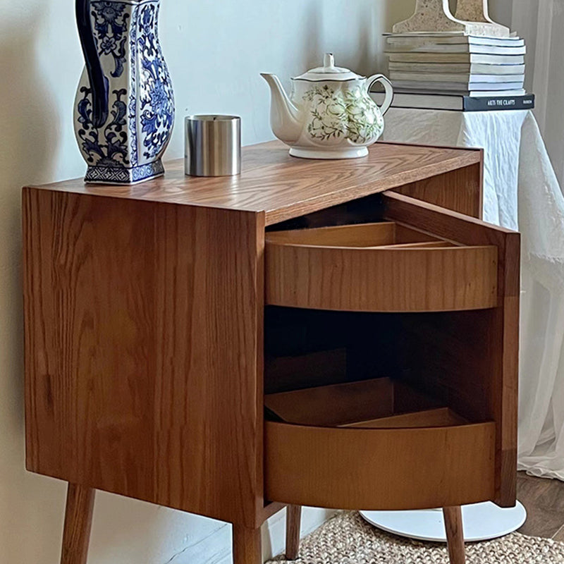 Contemporary Retro Square Semicircle Rotatable Jewelry Storage Red Oak Side Table 3 - Tier For Living Room