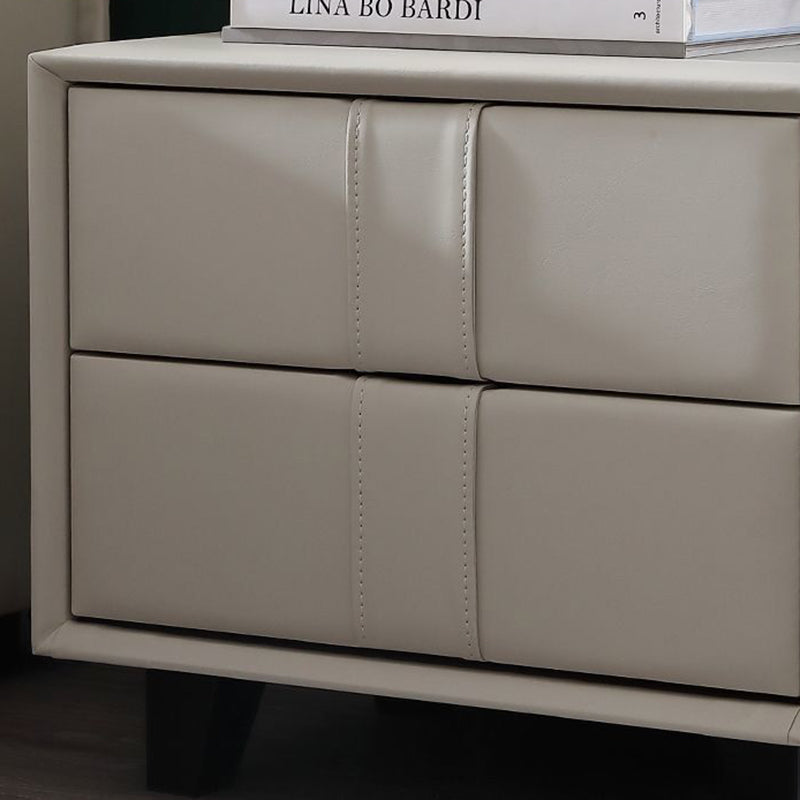 Table de chevet scandinave contemporain en bois massif carré, cuir synthétique, 2 tiroirs pour chambre à coucher 
