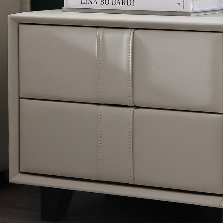 Table de chevet scandinave contemporain en bois massif carré, cuir synthétique, 2 tiroirs pour chambre à coucher 