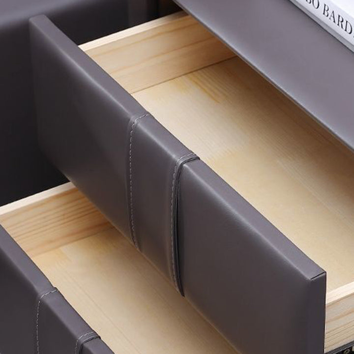Table de chevet scandinave contemporain en bois massif carré, cuir synthétique, 2 tiroirs pour chambre à coucher 