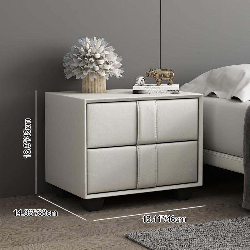 Table de chevet scandinave contemporain en bois massif carré, cuir synthétique, 2 tiroirs pour chambre à coucher 