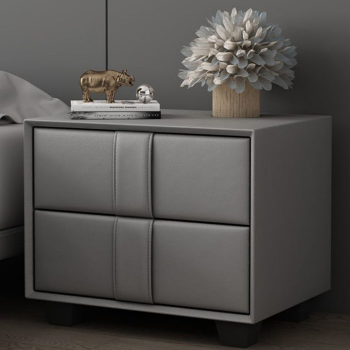 Contemporary Scandinavian Square Cube Pine Medium Density Fiberboard PU Leather Nightstand 2 - Drawer For Bedroom