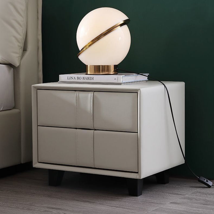Contemporary Scandinavian Square Cube Pine Medium Density Fiberboard PU Leather Nightstand 2 - Drawer For Bedroom