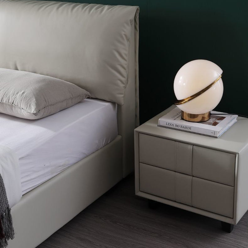 Table de chevet scandinave contemporain en bois massif carré, cuir synthétique, 2 tiroirs pour chambre à coucher 