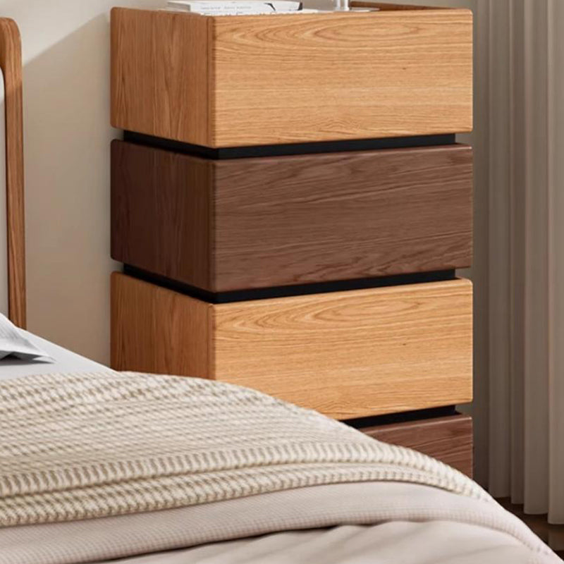 Traditional Japanese Rectangular Cube Rubberwood Side Table 1 - Drawer For Living Room