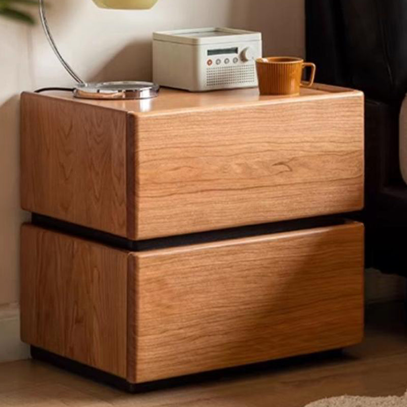 Traditional Japanese Rectangular Cube Rubberwood Side Table 1 - Drawer For Living Room