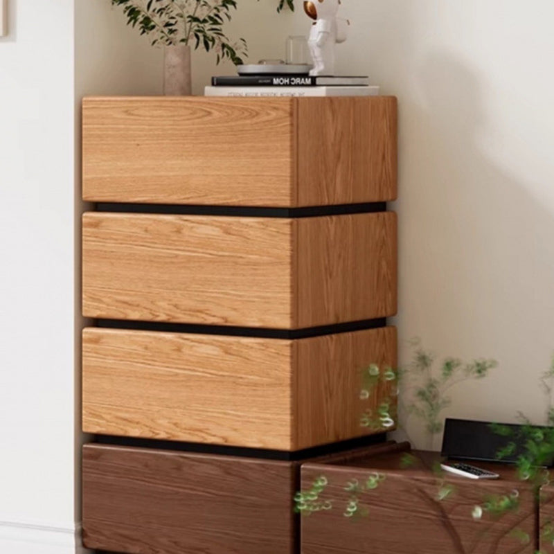 Traditional Japanese Rectangular Cube Rubberwood Side Table 1 - Drawer For Living Room