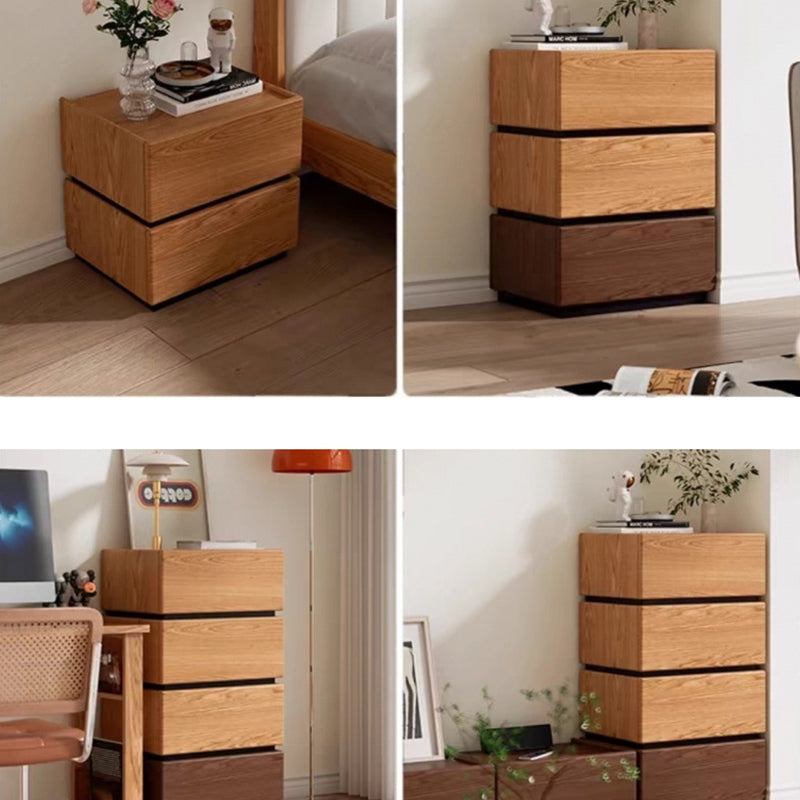 Traditional Japanese Rectangular Cube Rubberwood Side Table 1 - Drawer For Living Room