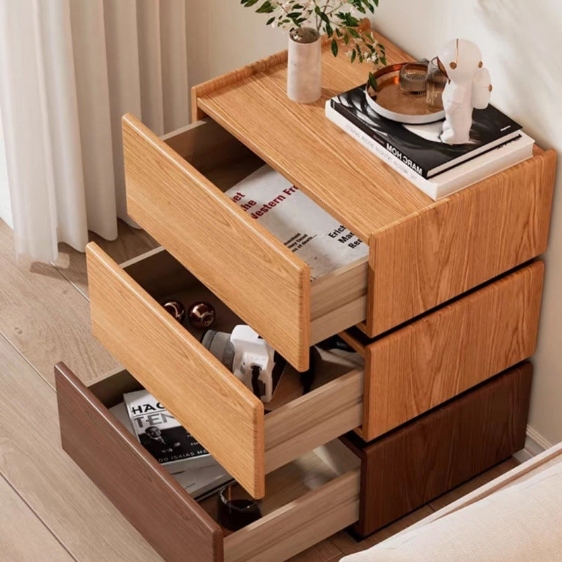 Traditional Japanese Rectangular Cube Rubberwood Side Table 1 - Drawer For Living Room