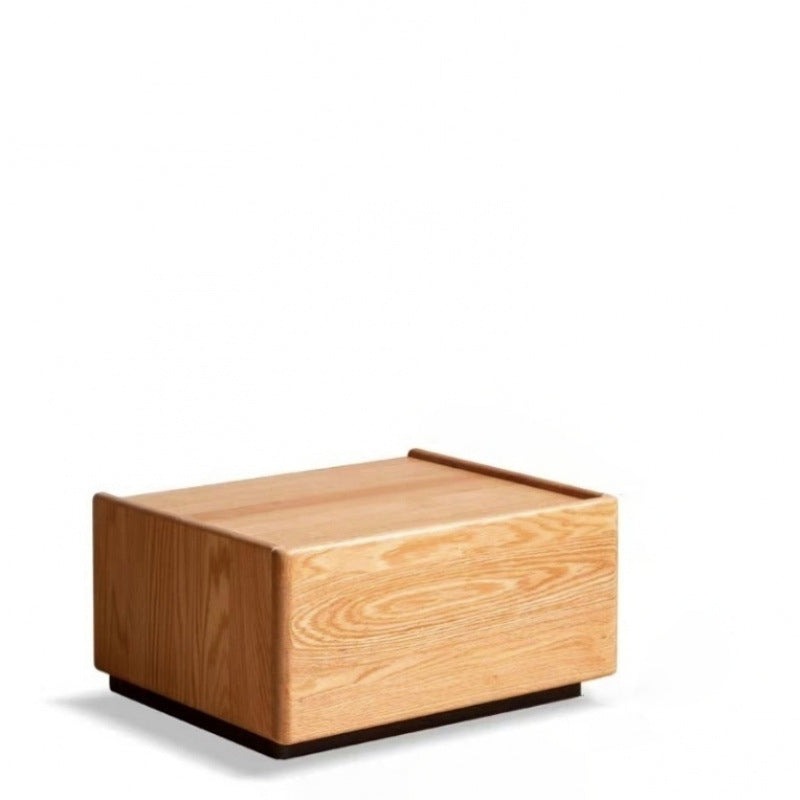 Traditional Japanese Rectangular Cube Rubberwood Side Table 1 - Drawer For Living Room