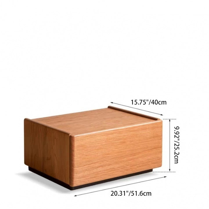 Traditional Japanese Rectangular Cube Rubberwood Side Table 1 - Drawer For Living Room