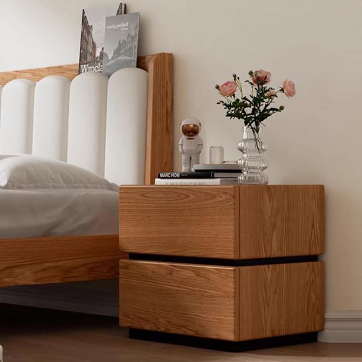 Traditional Japanese Rectangular Cube Rubberwood Side Table 1 - Drawer For Living Room