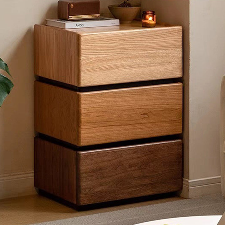 Traditional Japanese Rectangular Cube Rubberwood Side Table 1 - Drawer For Living Room