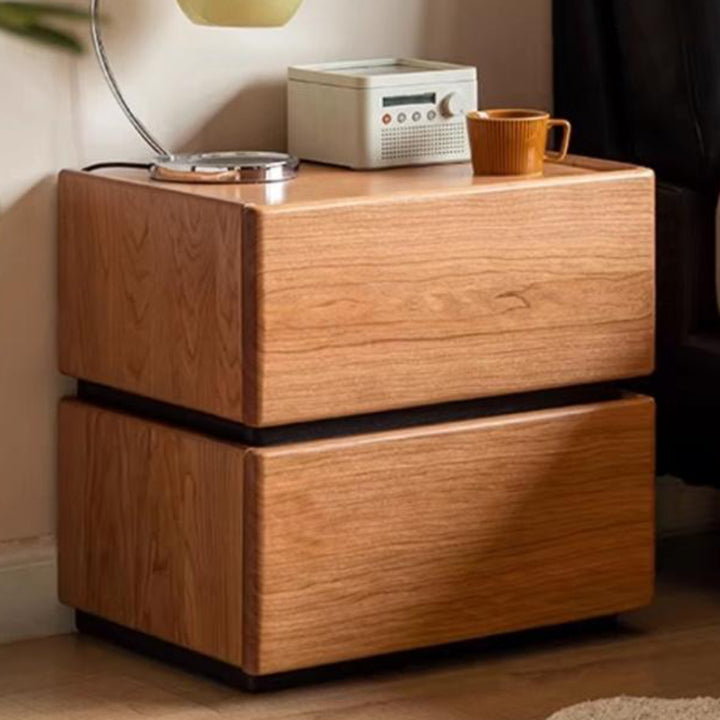 Traditional Japanese Rectangular Cube Rubberwood Side Table 1 - Drawer For Living Room