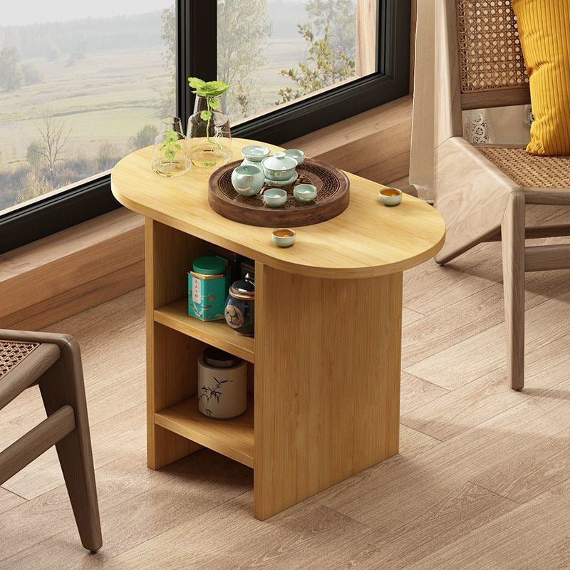 Traditional Japanese Semicircular Rectangle Solid Wood Side Table 3 - Tier For Living Room