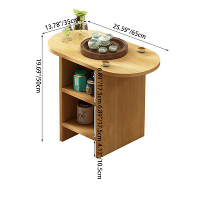 Traditional Japanese Semicircular Rectangle Solid Wood Side Table 3 - Tier For Living Room